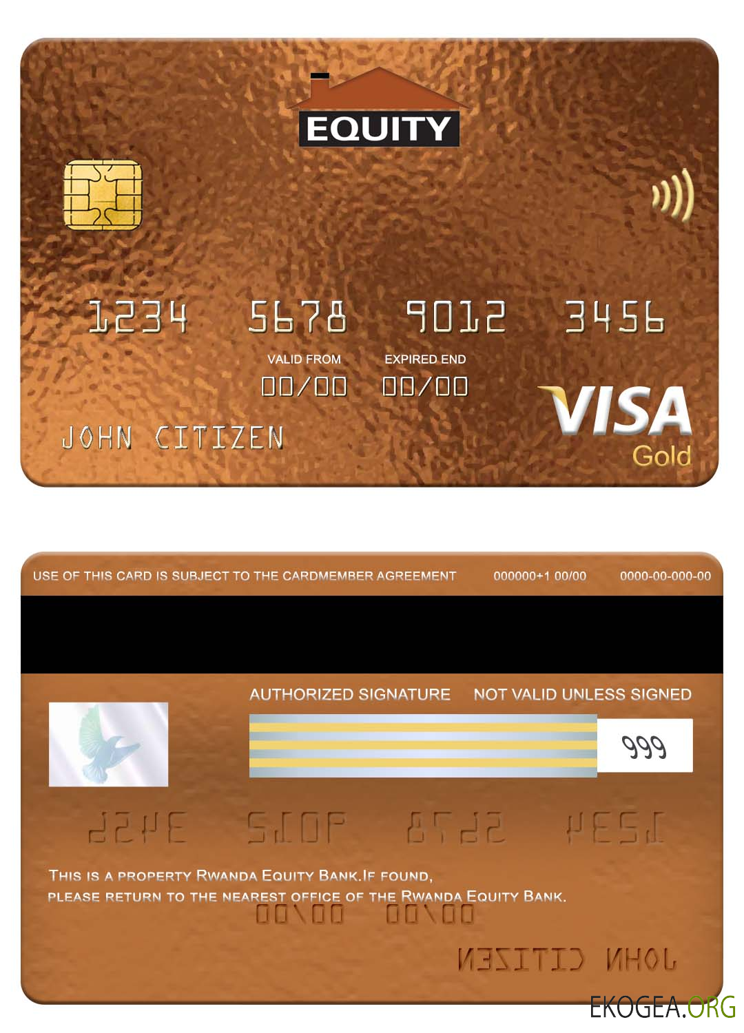 Écran de la carte visa or de la Rwanda Equity Bank